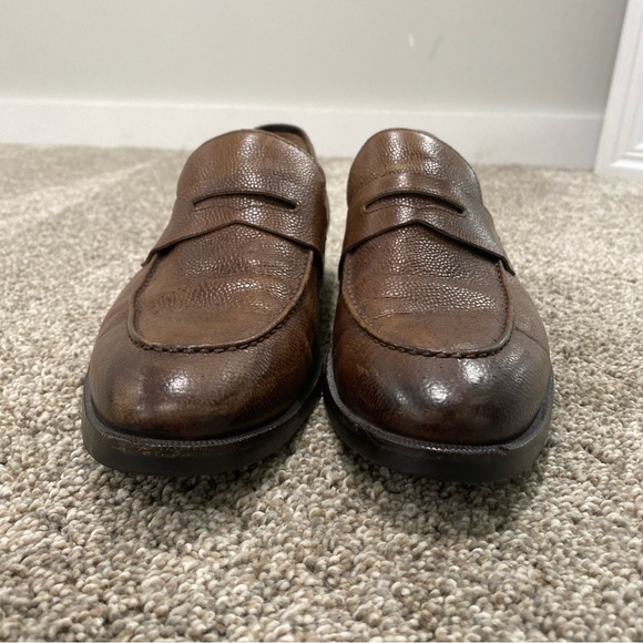 Di Bianco SPQR Apron Toe Brown Penny Loafer shoes US 10.5 Italy Pebble Leather - Picture 3 of 12